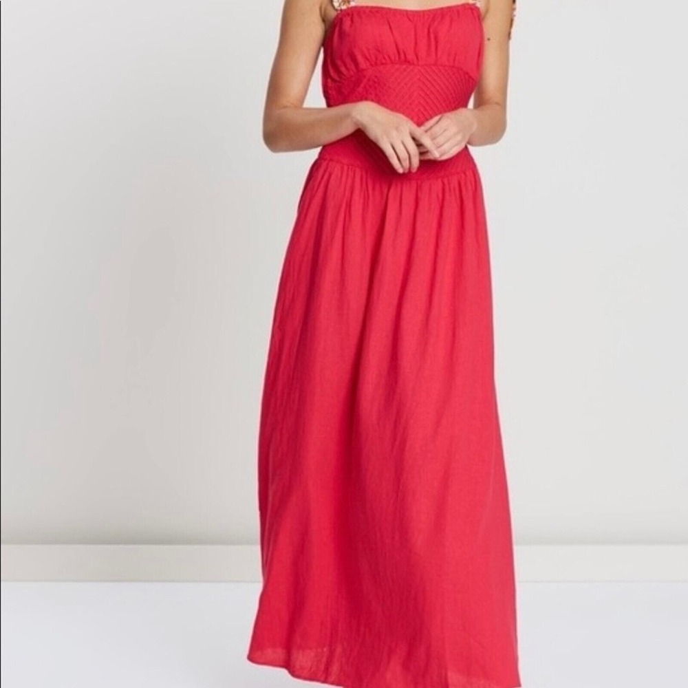 Free People Hot Hibiscus Santorini Maxi Dress Strapped Linen Blend Size 10 - Picture 7 of 16